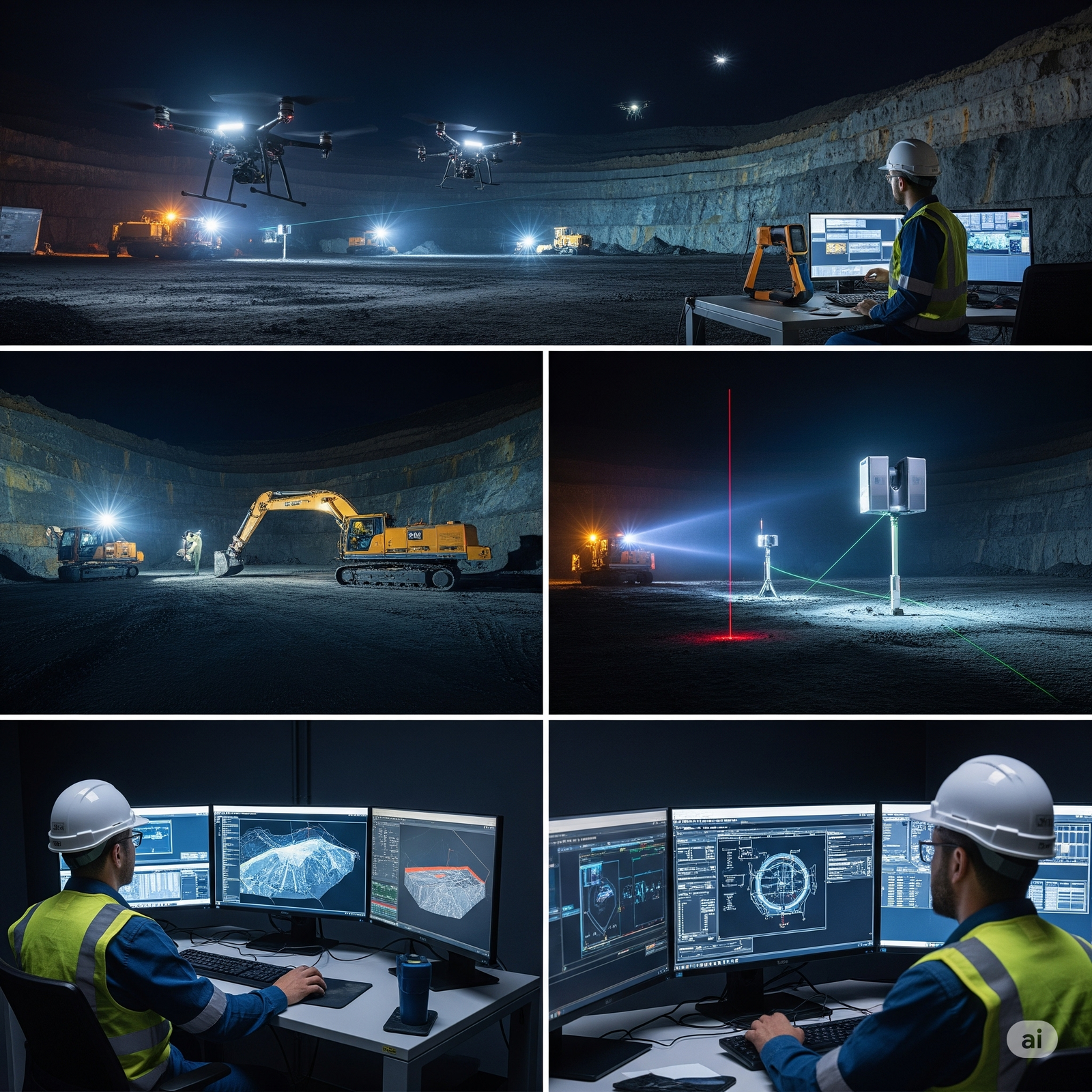 Centro de control y monitoreo con pantallas para ingeniería y tecnología aplicada en minería de DMS Mining.